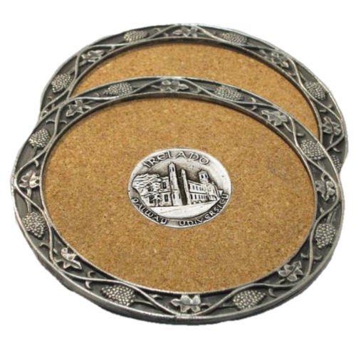 Image 1 of Galway University Ireland Themed Cork Wine Stylish Pewter Edge Coasters Set of 2