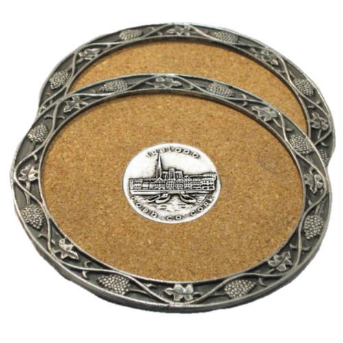 Image 1 of Cobh County Cork Ireland Themed Cork Wine Stylish Pewter Edge Coasters Set of 2