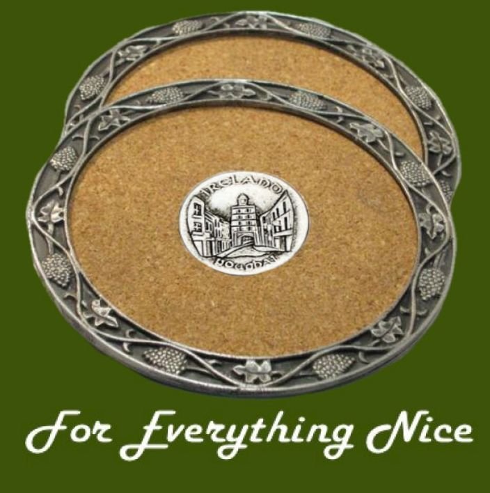 Image 0 of Youghal County Cork Ireland Cork Wine Stylish Pewter Edge Coasters Set of 2