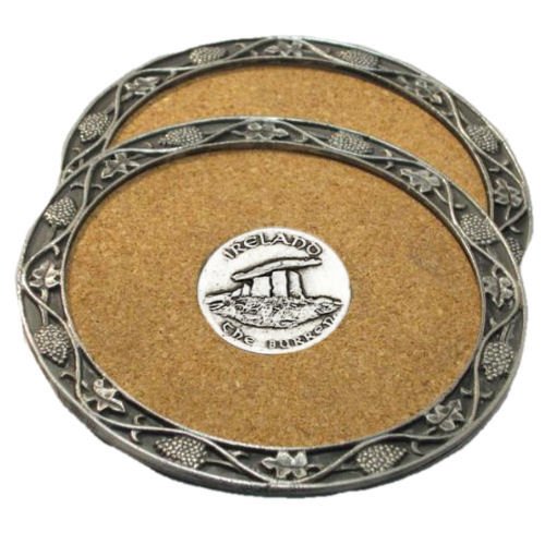 Image 1 of The Burren Ireland Themed Cork Wine Stylish Pewter Edge Coasters Set of 2