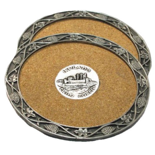 Image 1 of Trim Castle Ireland Themed Cork Wine Stylish Pewter Edge Coasters Set of 4