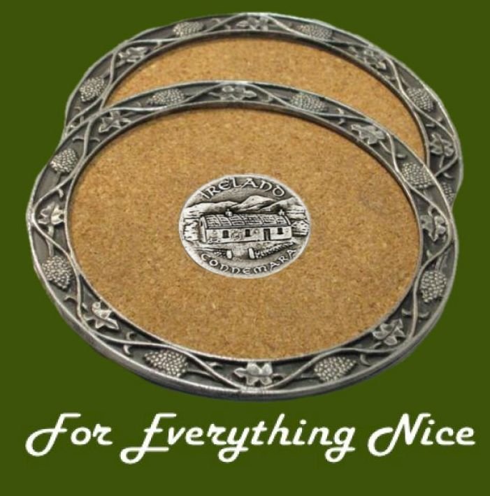 Image 0 of Connemara Ireland Themed Cork Wine Stylish Pewter Edge Coasters Set of 4