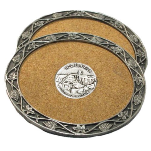 Image 1 of Cliffs Of Moher Ireland Themed Cork Wine Stylish Pewter Edge Coasters Set of 4