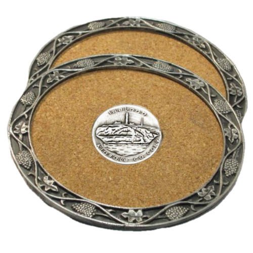 Image 1 of Kinsale County Cork Themed Cork Wine Stylish Pewter Edge Coasters Set of 4