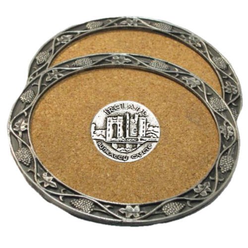 Image 1 of Bunratty Castle Ireland Themed Cork Wine Stylish Pewter Edge Coasters Set of 4