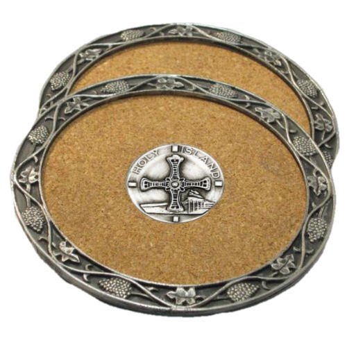 Image 1 of Holy Island Ireland Themed Cork Wine Stylish Pewter Edge Coasters Set of 4