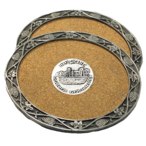 Image 1 of Queens University Ireland Themed Cork Wine Stylish Pewter Edge Coasters Set of 2