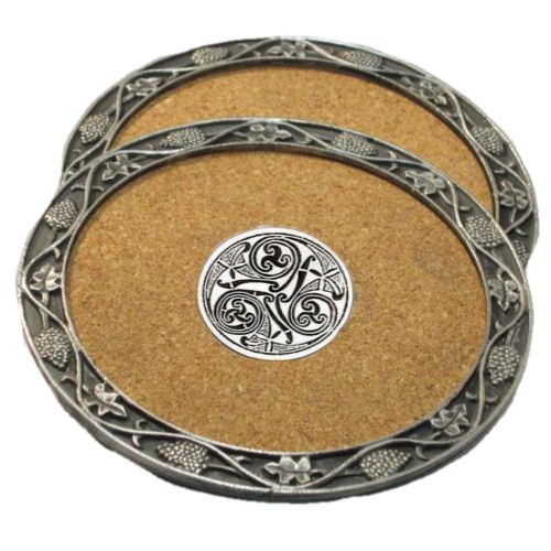 Image 1 of Celtic Spiral Knotwork Themed Cork Wine Stylish Pewter Edge Coasters Set of 4