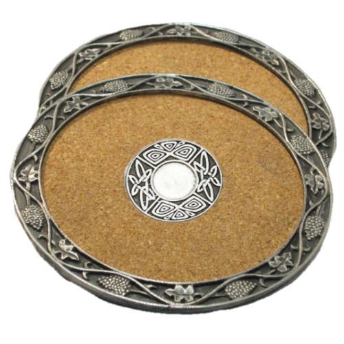 Image 1 of Celtic Knotwork Themed Cork Wine Stylish Pewter Edge Coasters Set of 4