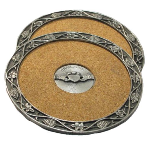 Image 1 of Claddagh Themed Cork Wine Stylish Pewter Edge Coasters Set of 4