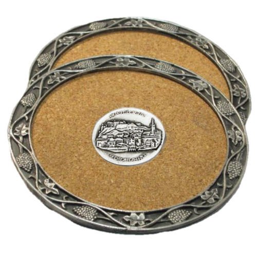 Image 1 of Edinburgh Scotland Themed Cork Wine Stylish Pewter Edge Coasters Set of 4