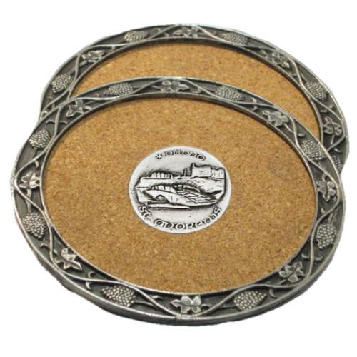 Image 1 of St Andrews Scotland Themed Cork Wine Stylish Pewter Edge Coasters Set of 4