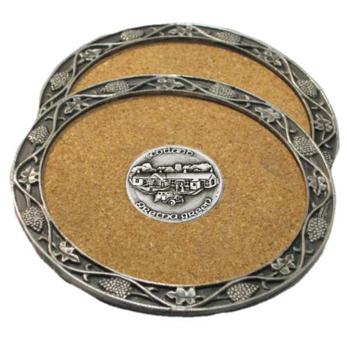 Image 1 of Gretna Green Scotland Themed Cork Wine Stylish Pewter Edge Coasters Set of 4