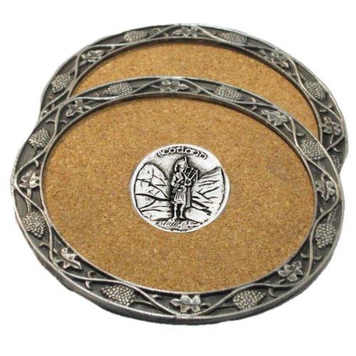 Image 1 of Marching Piper Themed Cork Wine Stylish Pewter Edge Coasters Set of 4