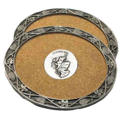 Image 1 of Map of Scotland Themed Cork Wine Stylish Pewter Edge Coasters Set of 4