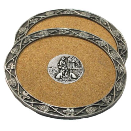 Image 1 of Huntsman Themed Cork Wine Stylish Pewter Edge Coasters Set of 4