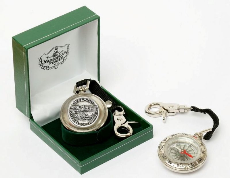 Image 1 of Carrick On Shannon Ireland Themed Pewter Boxed Compass With Belt Lanyard