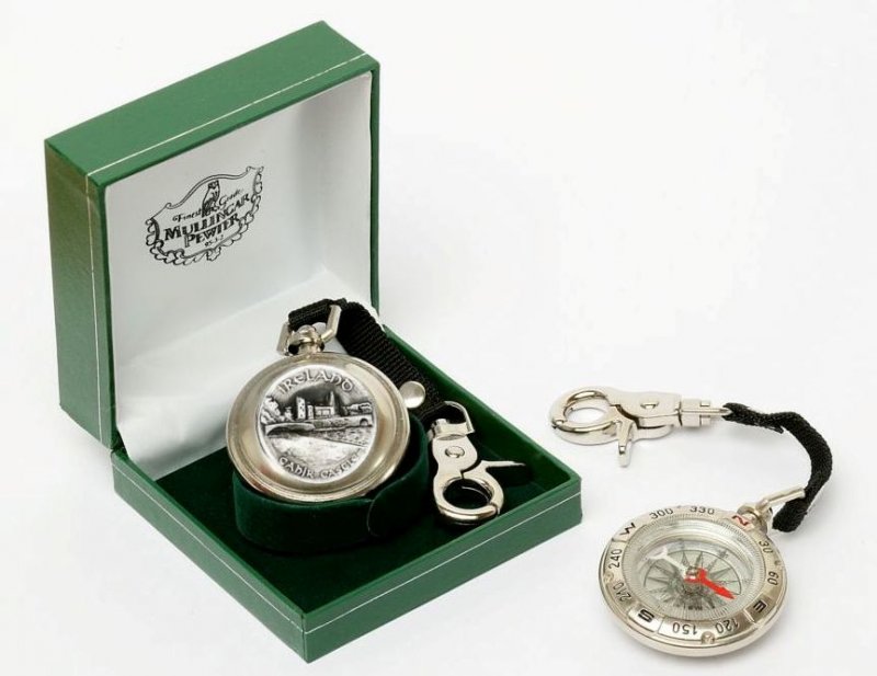 Image 1 of Cahir Castle Ireland Themed Pewter Boxed Compass With Belt Lanyard
