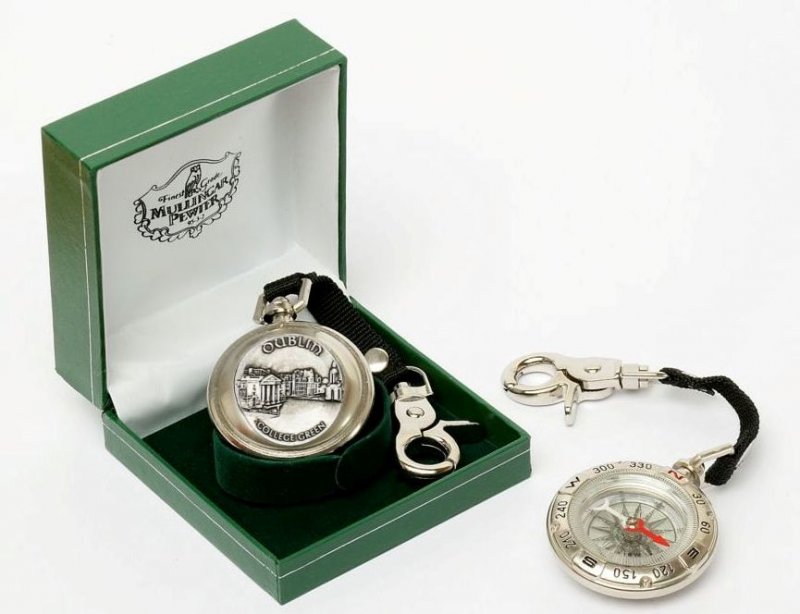 Image 1 of College Green Dublin Ireland Themed Pewter Boxed Compass With Belt Lanyard
