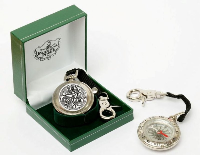 Image 1 of Celtic Spiral Knotwork Ireland Themed Pewter Boxed Compass With Belt Lanyard