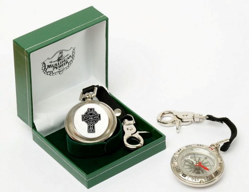 Image 1 of Celtic Cross Ireland Themed Pewter Boxed Compass With Belt Lanyard