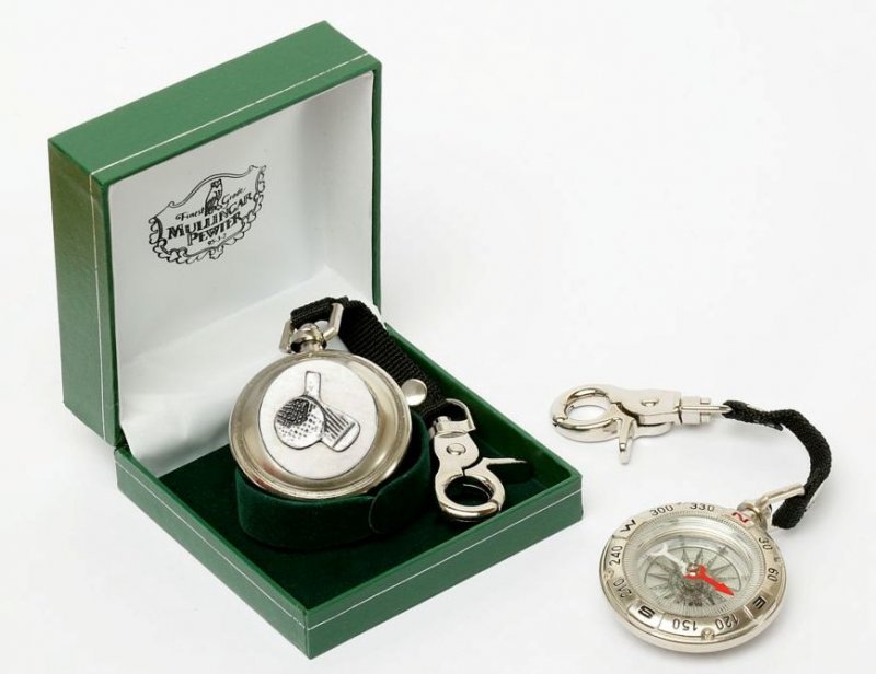 Image 1 of Golf Ball And Wedge Themed Pewter Boxed Compass With Belt Lanyard