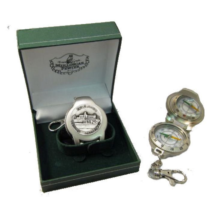 Image 1 of Galway Cathedral Ireland Themed Pewter Boxed Compass With Belt Clip