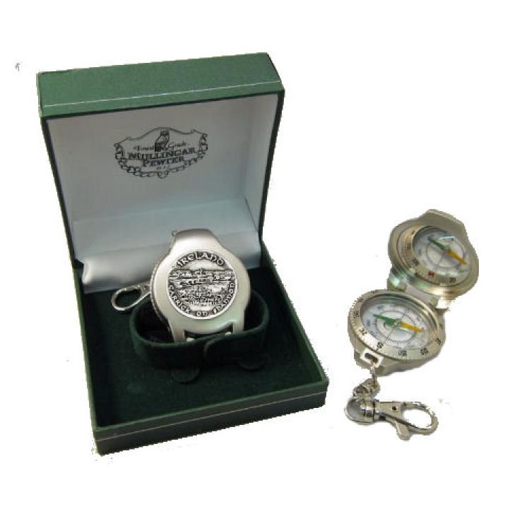 Image 1 of Carrick On Shannon Ireland Themed Pewter Boxed Compass With Belt Clip