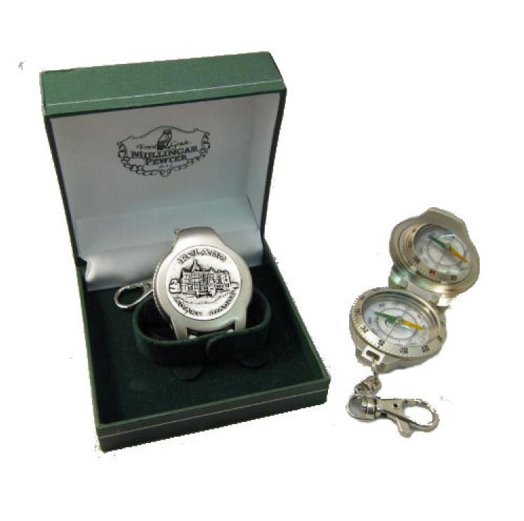 Image 1 of Adare Manor Ireland Themed Pewter Boxed Compass With Belt Clip