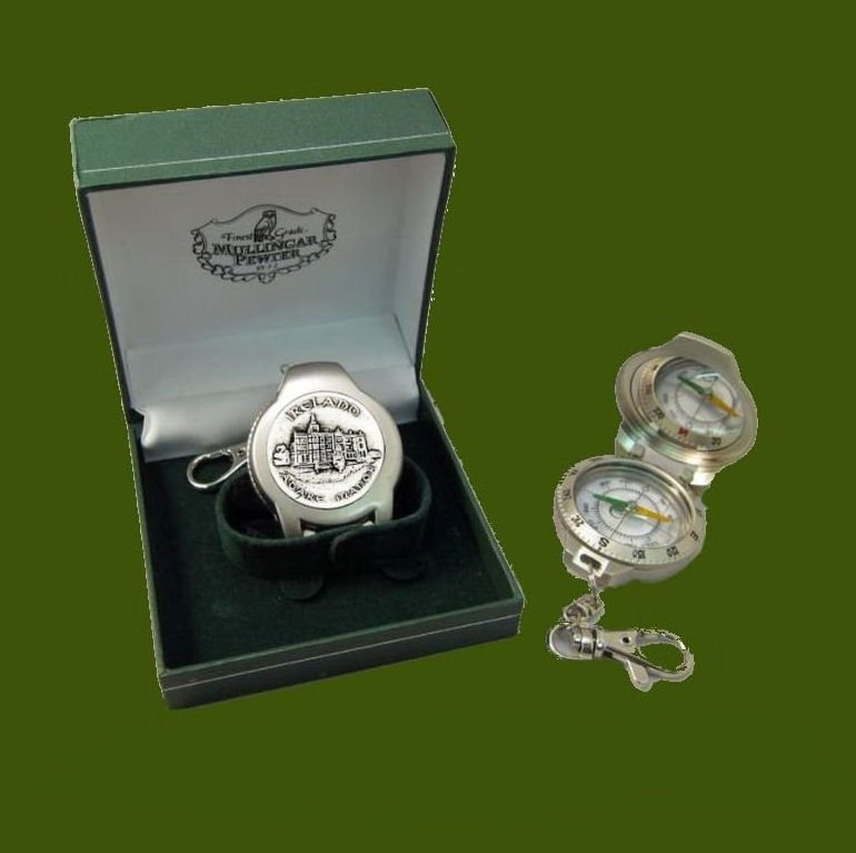 Image 0 of Adare Manor Ireland Themed Pewter Boxed Compass With Belt Clip