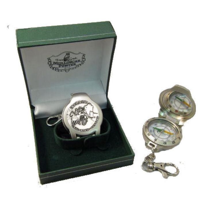 Image 1 of Killarney County Kerry Ireland Themed Pewter Boxed Compass With Belt Clip