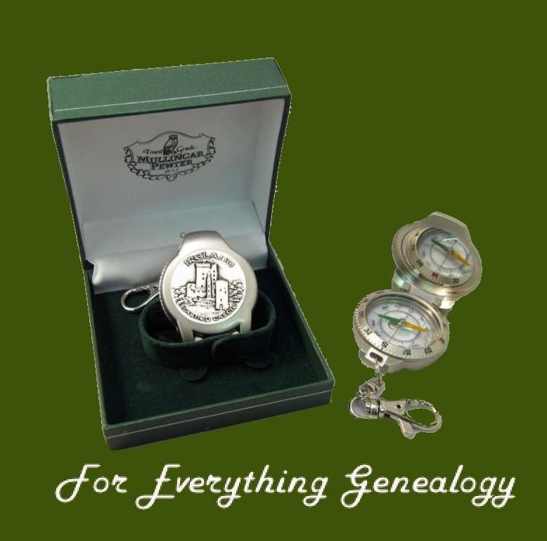 Image 0 of Blarney Castle Ireland Themed Pewter Boxed Compass With Belt Clip