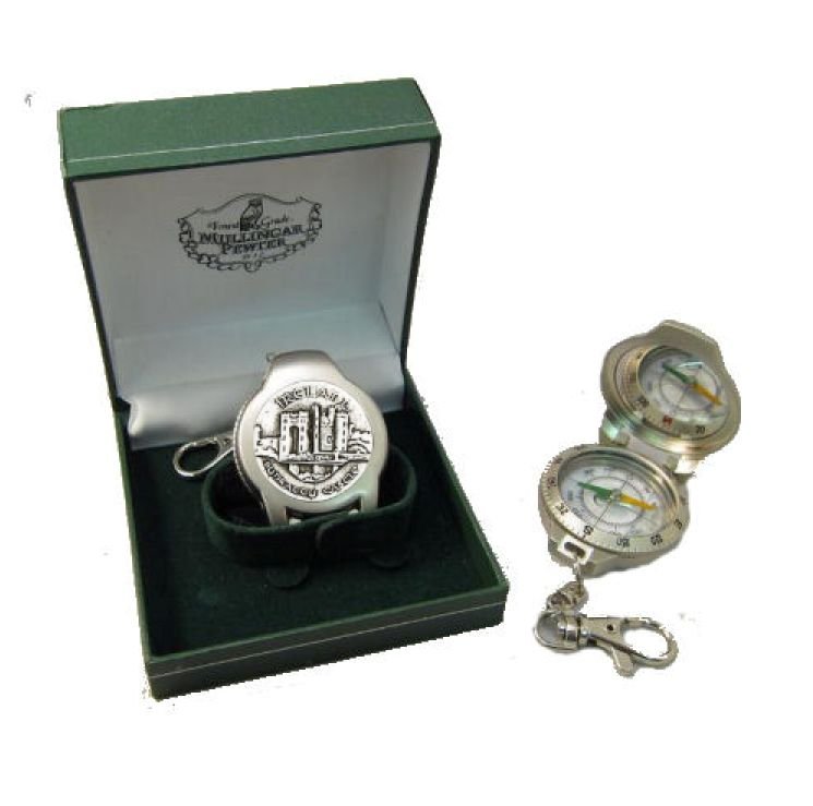 Image 1 of Bunratty Castle Ireland Themed Pewter Boxed Compass With Belt Clip