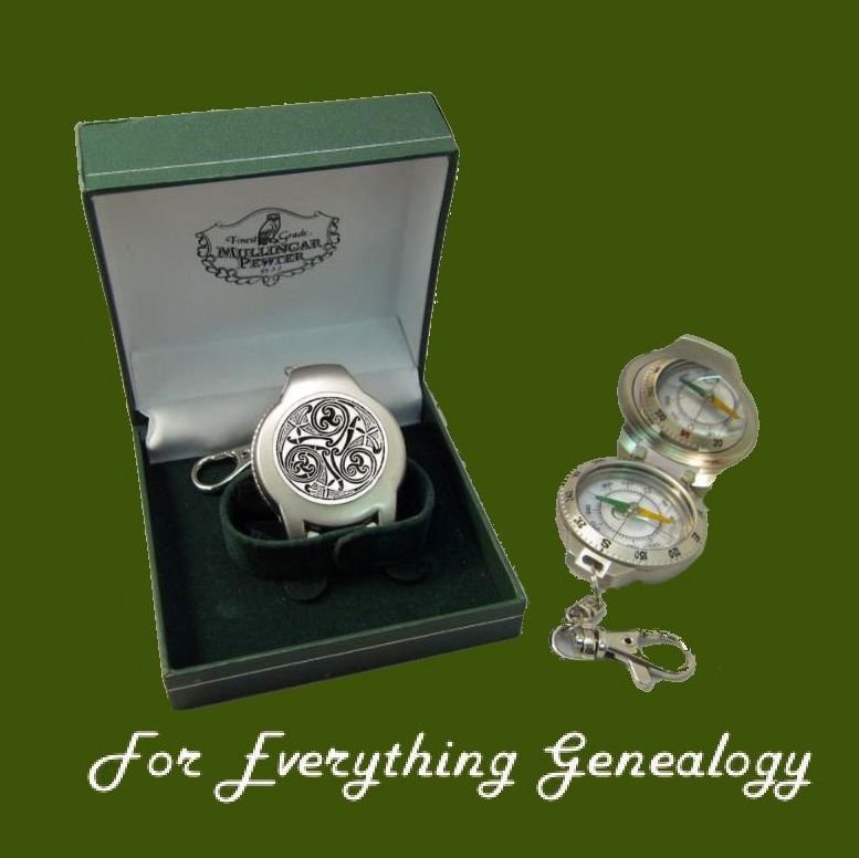 Image 0 of Celtic Spiral Knotwork Ireland Themed Pewter Boxed Compass With Belt Clip