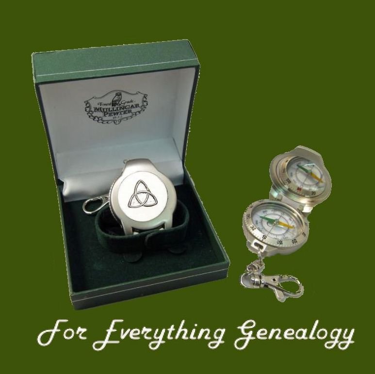 Image 0 of Celtic Trinity Knot Ireland Themed Pewter Boxed Compass With Belt Clip