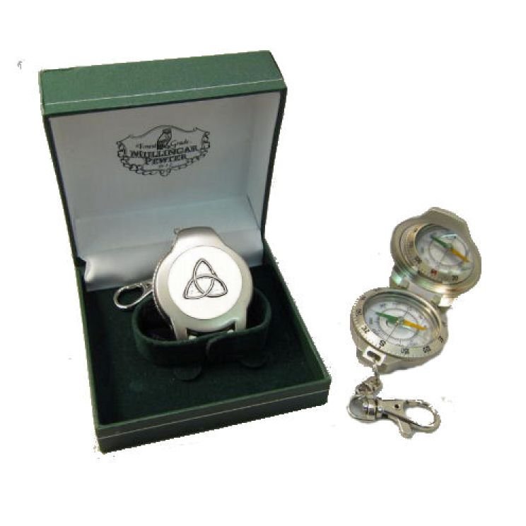 Image 1 of Celtic Trinity Knot Ireland Themed Pewter Boxed Compass With Belt Clip