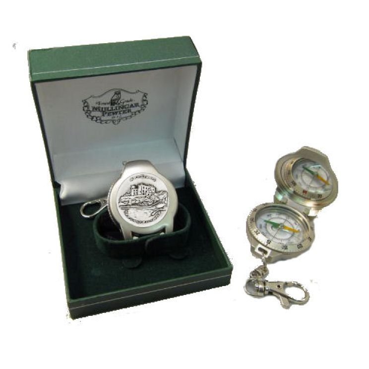 Image 1 of Dunvegan Castle Scotland Themed Pewter Boxed Compass With Belt Clip