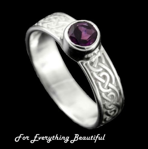 Image 0 of Hascosay Celtic Knot Round Amethyst Ladies Sterling Silver Band Ring Sizes R-Z