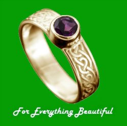 Hascosay Celtic Knot Round Amethyst Ladies 18K Yellow Gold Band Ring Sizes A-Q