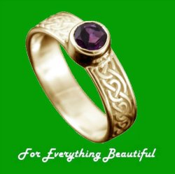 Hascosay Celtic Knot Round Amethyst Ladies 9K Yellow Gold Band Ring Sizes A-Q