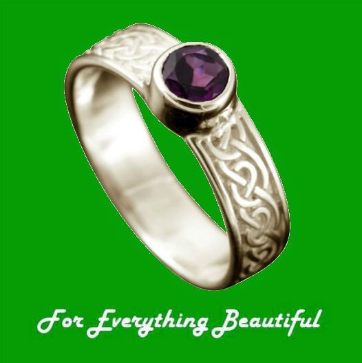 Image 0 of Hascosay Celtic Knot Round Amethyst Ladies Palladium Band Ring Sizes R-Z