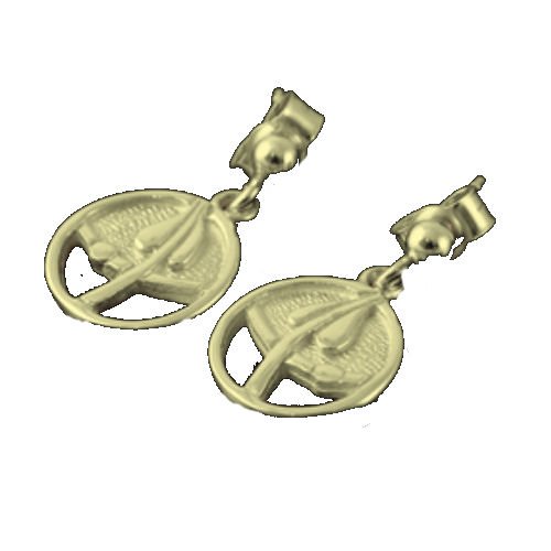 Image 1 of Glasgow Girls Circular Leaf Motif 9K Yellow Gold Drop Earrings