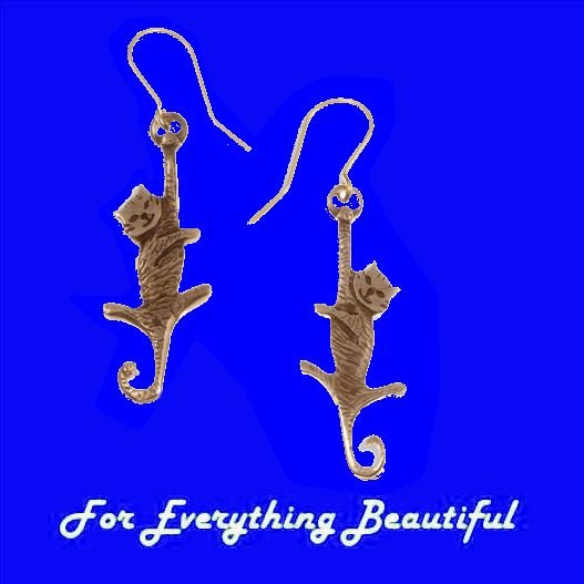 Image 0 of Dangling Cat Animal Themed Drop Sheppard Hook Bronze Earrings