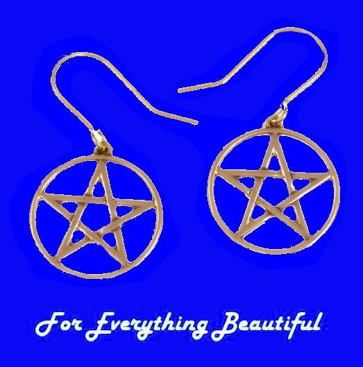 Image 0 of Open Pentagram Design Round Sheppard Hook Bronze Earrings