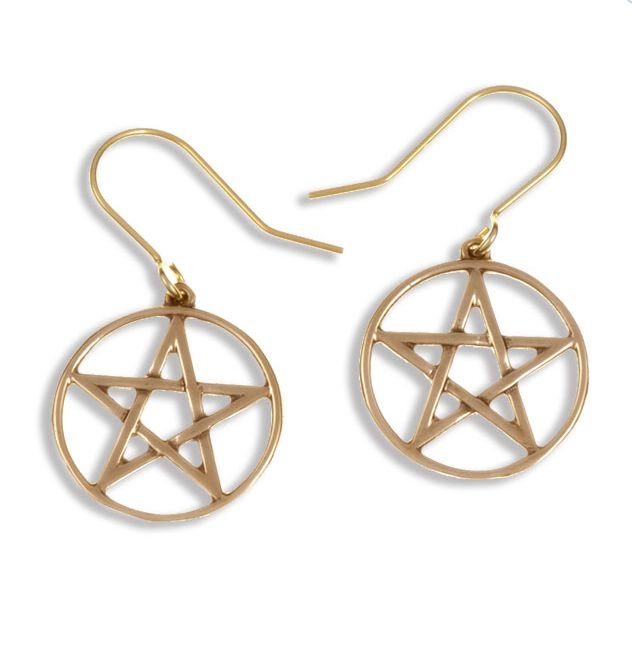Image 1 of Open Pentagram Design Round Sheppard Hook Bronze Earrings