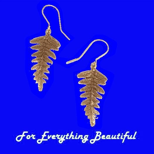Image 0 of Fern Leaf Plant Themed Drop Sheppard Hook Bronze Earrings