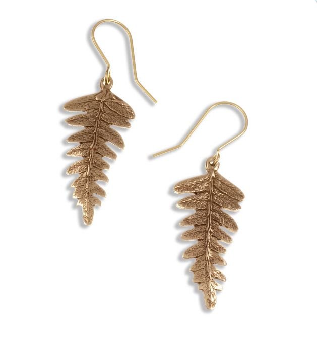 Image 1 of Fern Leaf Plant Themed Drop Sheppard Hook Bronze Earrings