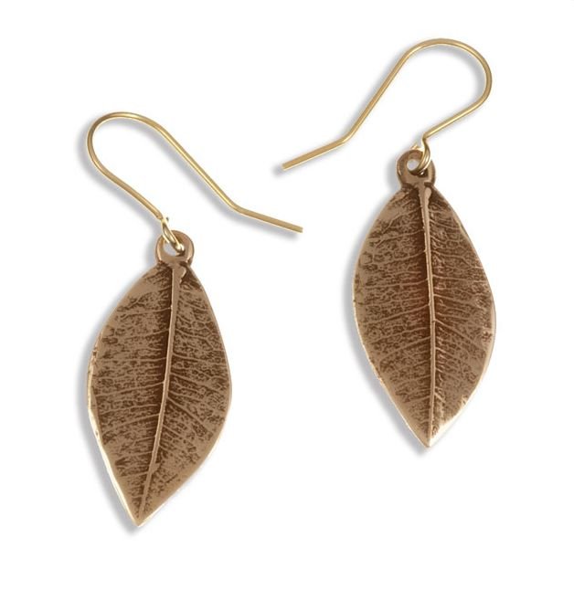 Image 1 of Pointed Leaf Plant Themed Drop Sheppard Hook Bronze Earrings