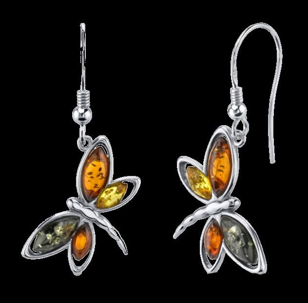 Image 0 of Baltic Amber Four Stone Butterfly Sheppard Hook Sterling Silver Earrings