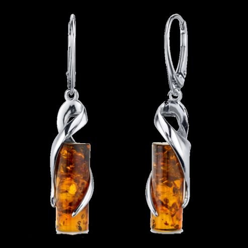 Image 0 of Baltic Amber Elliptical Cylindrical Leverback Sterling Silver Earrings